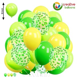 Yellow Green Balloons 30 pcs 10 Inch Balloons Pack Lime Green Yellow Confetti Latex Balloons for Girls Women Birthday Baby Bridal Shower Jungle Hawaii Dinosaur Wedding Party Decoration