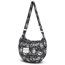 YOUR COZY Women's Sling Crossbody Bags Large Shoulder Shopping Hobo Bag Handbag Top Zip Bags Handmade Messenger Bag, White Owl