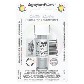 Sugarflair Antique Silver Edible Lustre Dust, Add a Lustrous Shine to Cakes or Decorations. Brush On or Add Rejuvenator to Create Eye-Catching Edible Paint, Gives Shine to Your Bakes - 2g
