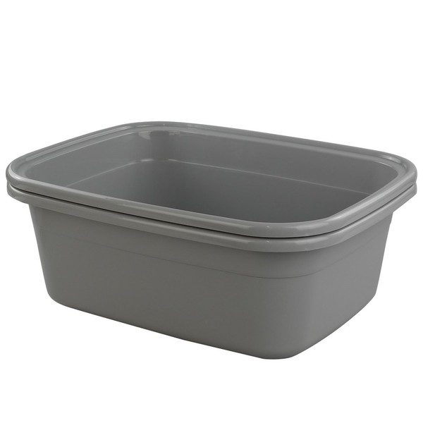 Begale Wash Basin Tub, 2-Pack 16 Quart Gray Dishpan, Washing Up Bowl, 41.7 cm x 32.7 cm x 15 cm