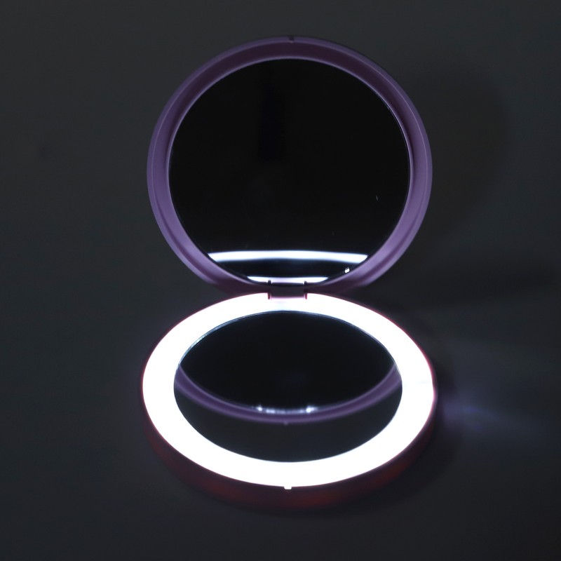 LED Compact Mirror Round Shape 3X Magnification Rechargeable Double Sided