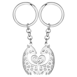 NEWEI Cute Giraffe Gifts for Women Girls Giraffe Keychain Stainless Steel Deer Keyring Purse Car Keys Charms Accessories (Couples Silver)