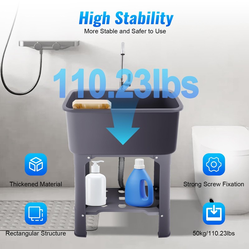 CUBELLIN Utility Sink Laundry Tub 48L Freestanding Utility Sink with
