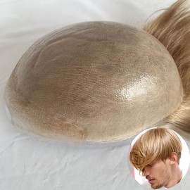 Voloria Toupee for Men 100% European Human Hair Swiss Lace Front Natural Hairline Hair Pieces 0.08mm Thin Skin PU V-looped Men's Hair Replacement System 8x10 Inches #22 Light Ash Blonde Color