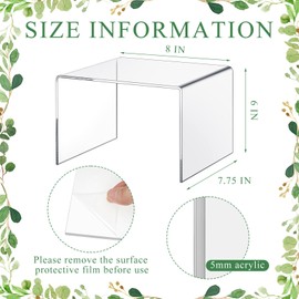 RattanView 2 Pcs 8 Inch Large Acrylic Risers Display Stands 5 mm Thick Acrylic Shelf Riser Showcase for Collectibles Jewelry Cupcakes Food Figures Perfume Cabinet (Clear)