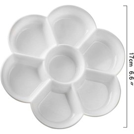 Akebrog Petal Plastic Palette Painting Dish 7 Well Flower Paint Tray Watercolor Painting Mixing Palette for Oil Acrylic Watercolor Gouache,Easy Wash, Paint Palette (White)