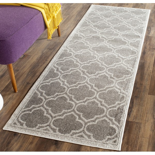 SAFAVIEH Amherst Collection AMT412C Moroccan Geometric Non-Shedding Living Room Bedroom Runner, 2'3" x 22' , Grey / Light Grey
