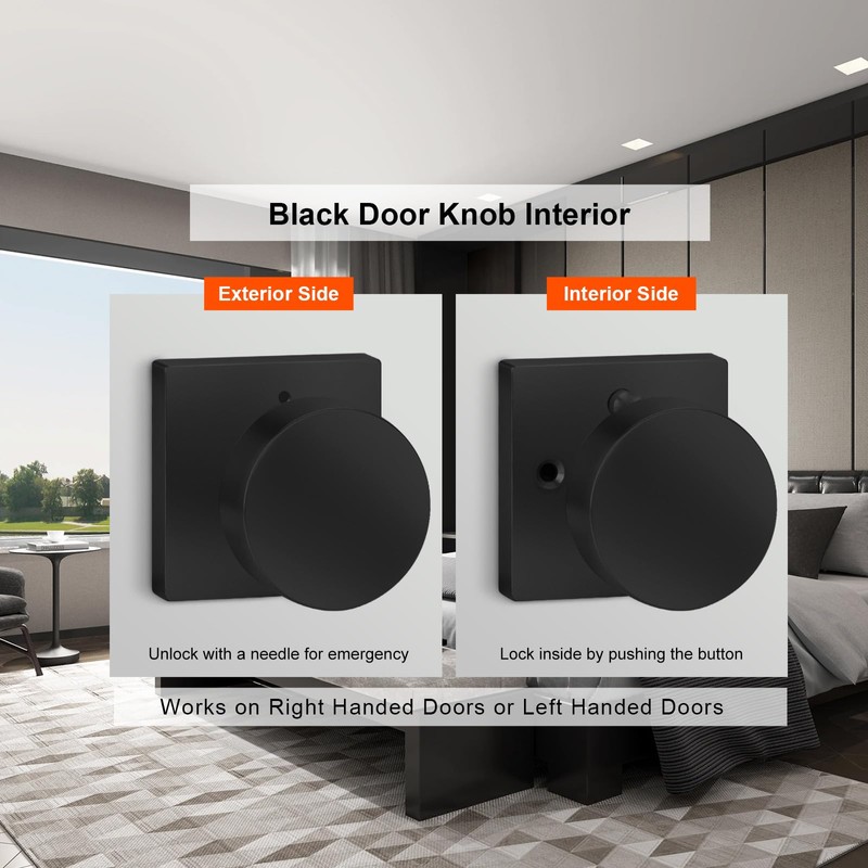 Haidms Matte Black Door Knobs Interior, Heavy Duty Square Black
