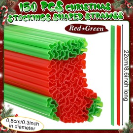 150 Pcs Plastic Straws Disposable Drinking Straw Bulk for Birthday Cocktail Spooky Party Supplies(Red,Green,Christmas Stocking)
