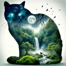 Fashion Jewelry CAT FOREST MOON  Pendant Charm on Plated 925 Sterling Silver 20" 22" Necklace