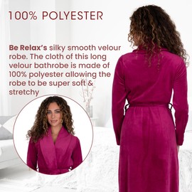 Be Relax Velour Bathrobe for Women-Kimono Style Made of Polyester & Spandex-Soft & Stretchable Robe with Belt & Side Pockets