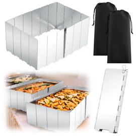 MorningRo 2 Pcs 40 Plate Chafing Dish Wind Stove Camping Guard 67 x 7.8'' Stainless Steel Wind Cover Folding Outdoor Windscreen with Drawstring Bag for Camp Picnic Burner Guard (Sliver)