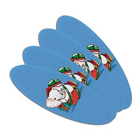 White Elephant In Present Gift Box Holiday Christmas Double-Sided Oval Nail File Emery Board Set 4 Pack