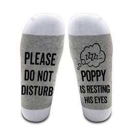 LissiArt97 Please Do Not Disturb Poppy Is Resting His Eyes Socks - Funny Poppy Socks - Do Not Disturb Socks - Funny Socks Gift For Poppy On Birthday- Father's Day- Christmas, Medium, Grey