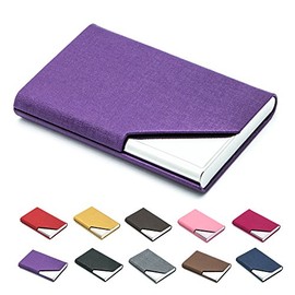 Padike Business Name Card Holder Luxury PU Leather & Stainless Steel Multi Card Case,Business Name Card HolderFor Men & Women (Purple)