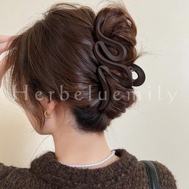 Herbeluemily Hair Claw Hair Claw, Hair Clip, Hair Clip, Large, Adult, Wavy Shape, 5.1 inches (13 cm), Set of 2, Dark Brown + Light Brown