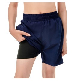 IRELIA Boys Box Brief Liner Compression Mesh Athletic Shorts Pocket Kids Quick Dry Active Sports Shorts with Reflective Strip Navy 14-16
