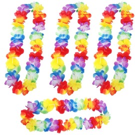VICZON Hawaiian Garland Necklace Pack of 4 Hawaiian Tropical Party Decorations Hawaiian Hula Multicoloured Flower Garlands for Tropical Parties, Beach Parties, Night Bars and Beach Holidays