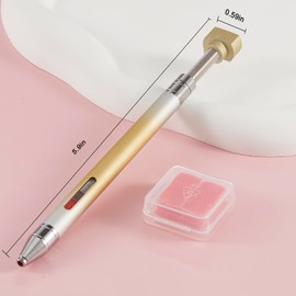 WOKOTO 1 PCS Nail Art Rhinestone Picker Pens With Spare Silicone Clay Tool Yellow&Silver Gradient Rotating Push Nail Diamond Art Painting Dotting Pen Refillable Wax Pen For Nails Gems Picker Tool