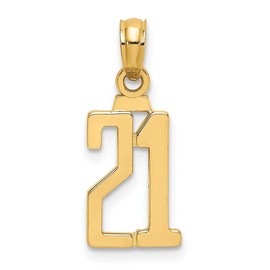 14K Yellow Gold Milestone Birthday Anniversary Number 21 Block Style Small Charm Pendant