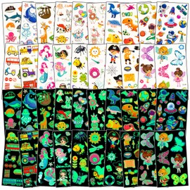 Habett Luminous Tattoos for Kids, 200+ Mixed Styles Temporary Tattoos Stickers Set for Girls and Boys, Space Dinosaur Animals Butterfly Tattoos for Kids Birthday Party Supplies