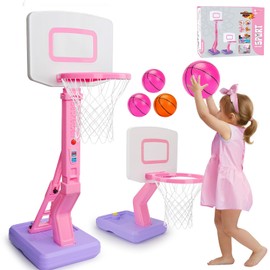 Basketball Hoop and Stand for Kids Adjustable Height 2'3"-4'7" with Basketballs, Toddler Childs Basket Ball Hoop and Stand Indoor Outdoor Garden Toys for 1 2 3 4 Boys Girls Birthday