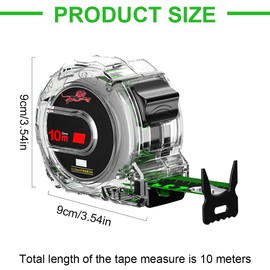 Tape Measure 10 Metre, 2 Pack Stainless Steel Measuring Tape, Retractable Self-Lock Fluorescent Transparent, Double-sided Scale, Thicken 25mm Width, Easy To Read, Industrial and Home