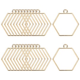 M METERXITY 20-Pack Open Bezels for Resin, Hexagon Shape Open Back Bezel Pendants for Resin Jewelry Making/DIY Earrings Necklace, Alloy Hollow Frame Pendants [Gold Tone]