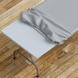 Sorfey Tablecloth -Fitted with Elastic, Vinyl with Flannel Back, Fits for Table 30"x 96" Rectangle,Water Proof, Easy to Clean, Solid Grey Design