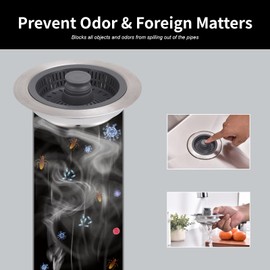 iAnomla Kitchen Sink Strainer, Upgraded 3 In 1 Pop Up Sink Drainer Plug, Kitchen Sink Strainer And Stopper Combo, Stainless-Wrap Shell, Anti-Clogging And Prevent Odors-Sinks Depth > 30mm (Brushed)