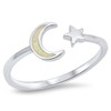 Open Moon Star White Simulated Opal Cute Ring New .925
