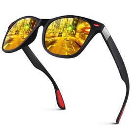 LINVO Polarised Sunglasses Men Women Retro Dark 100% UV Protection for Driving Fishing Running, Matt black frame | night vision glass