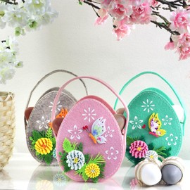 com-four® 3x Easter basket made of felt - basket to fill - felt bag Easter egg to give away - Easter nest - Easter decoration (3 pocket - 18x16cm)