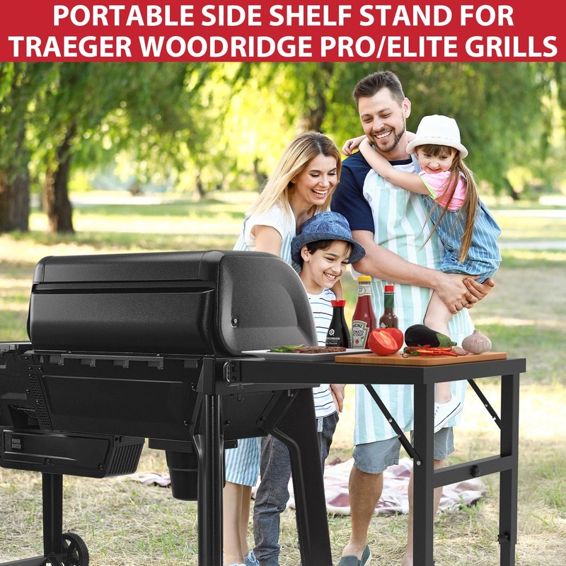 Grill Stand for Traeger Woodridge Pro/Elite Grills, Portable Folding Side