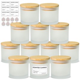 SUPMIND 4oz Candle Jars 12 Pack- Frosted Bulk Small Glass Jars with Bamboo Lids, with Stickers and Labels, Empty Candle Jar for Making Candles Containers - Dishwasher Safe