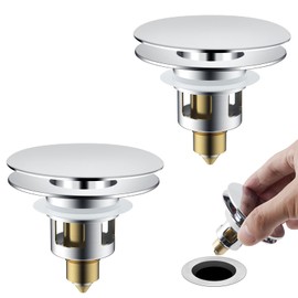 Universal 2PCS Bathroom Sink Stopper 2 in 1 Pop Up Metal Sink Drain Strainer with Hair Catcher, Fit for 1.1~2.36" Sink Basin Hole, Big Cover Cap, Anti-clog, Chrome