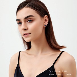 YAMI Pearl Earrings for Women, 925 Sterling Silver Hypoallergenic Stud, Saltwater Cultured Black Pearl, Classic & Elegant Jewelry Gifts for Her, 9-9.5MM