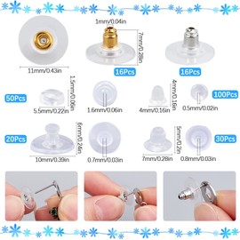 SOFPLATE 248Pcs 6 Styles Plastic Earring Backs Clear Earring Stoppers Replacement Small Mini Silicone Locking Secure Clutch Brass Ear Nuts Kits for Fish Hook Earrings Studs Droopy Ear Hoops Women