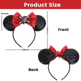 AIUBLS 2pcs Pirate Mouse Ears Headband, Pirates Accessories for womens Costume Parties and Cosplay Pirate Night and Cruise Red&Black