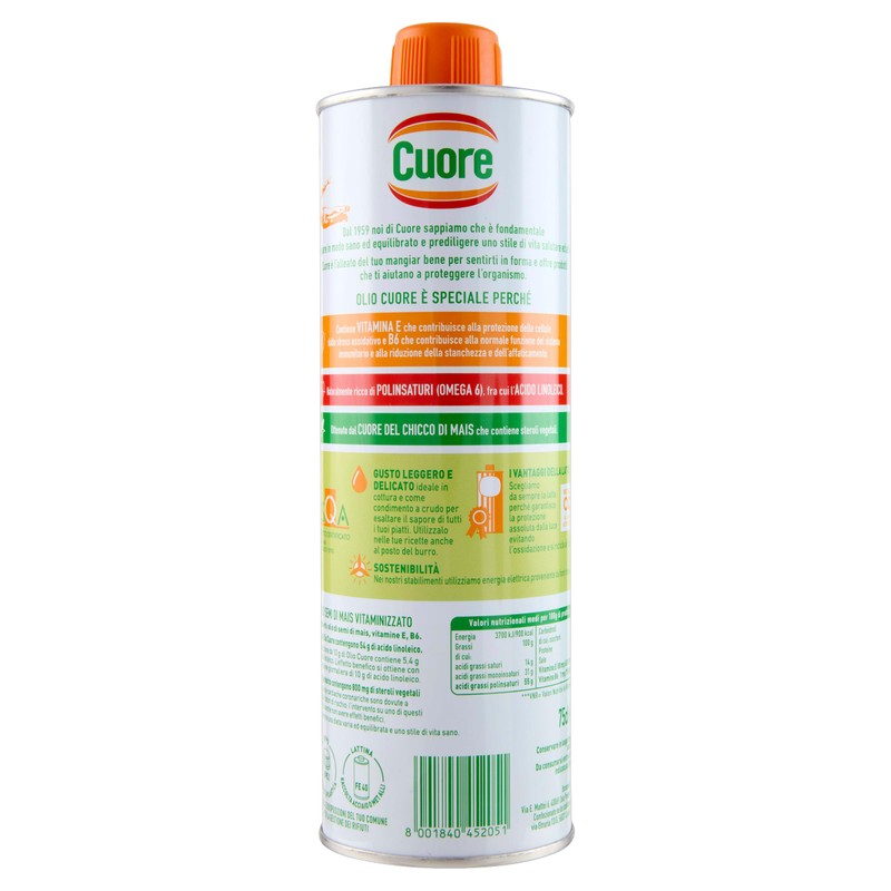 Cuore - Olio di Mais 75 cl, Ricco di Omega