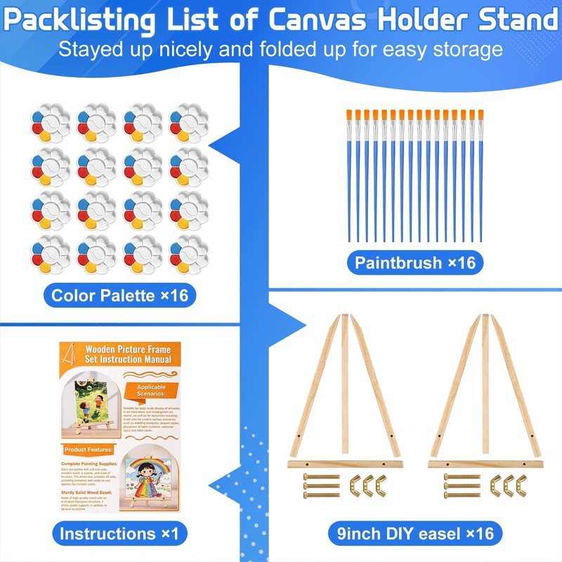 16 Pack 9 Inch Wood Tabletop Easel Canvas Stand Bulk