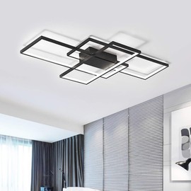 Jaycomey Modern LED Ceiling Light, 35.4in LED Black Flush Mount Ceiling Lights Fixture 75W Living Room Lighting Fixtures Chandelier LED Ceiling Lamp for Dining Room Bedroom Kitchen White Light 6000K