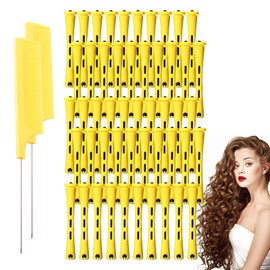 CZAYEFNH 50 Pieces Hair Wave Rods Short Non-Slip Hair Rollers Plastic with Elastic Band Perm Bars Hairdressing Tool with 2 Steel Spike Comb for Hairdressers (Yellow, 0.35 Inches)