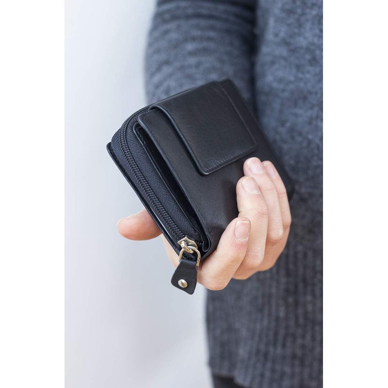 Wallet with side zip pocket LEAS, Genuine Leather, black -