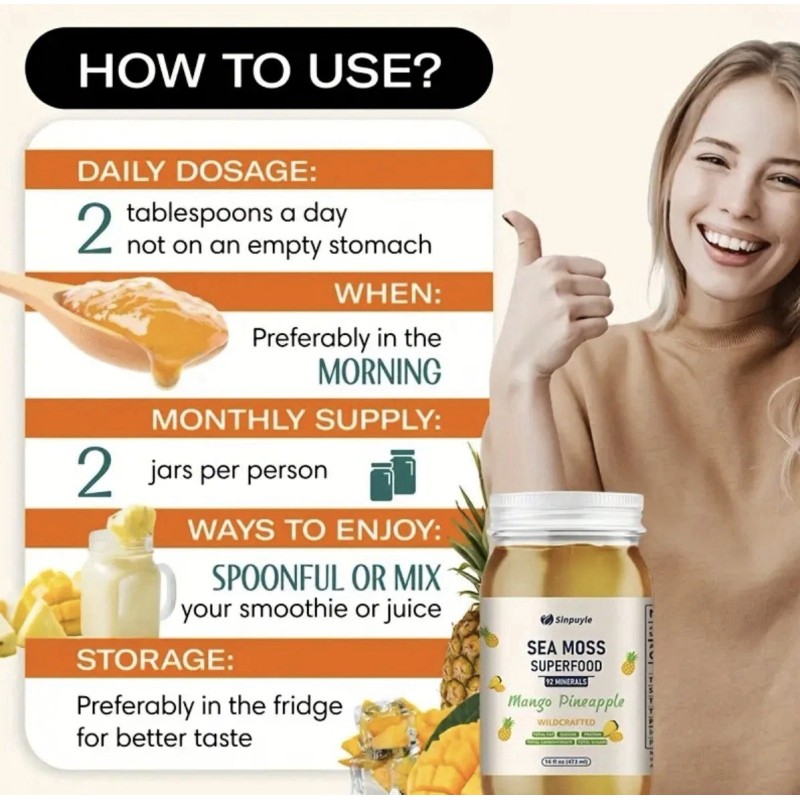 Sea Moss Gel Pineapple Mango Sea Moss Superfood 92 Minerals
