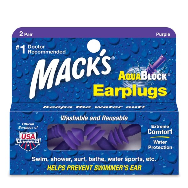 Macks Soft Flanged Aqua Block Earplug, Purple , Standard 8 Pair