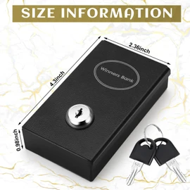 Reallnaive 1 Pack Metal Box for Gamblers Pocket Sized Winner Bank Casino Cash Box with 2 Keys Portable Casino Money Safe strongbox for Cash Saving Go Home Money Gifts(Black)