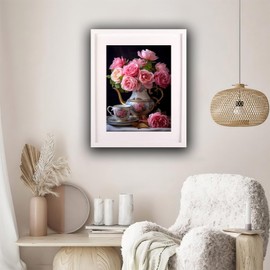 TUTUMAY21 Beautiful White Cup is Filled with Pink Roses 5D Diamond Painting Kits for Adults Beginners Floral Round Full Drill Diamond Art, DIY Paint by Diamonds Dots Art Kits, Home Wall Decor 30x40cm