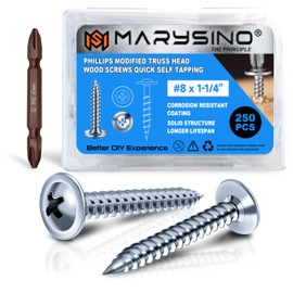 250Pcs Wood Screws #8 x 1-1/4", Phillips Modified Truss Head 1 1/4 Deck Screws, Zinc Oxide Self Tapping Assorted Small Wood Screws for Household Appliances Furniture, Woodworking, Outdoor by Marysino
