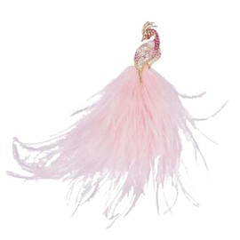 CZ Crystal Peacock Brooch Pin for Women Elegant Feather Tassel Lapel Pins Bird Animal Pearl Badge Delicate Dress Scarf Clips Accessories Jewelry (Pink)